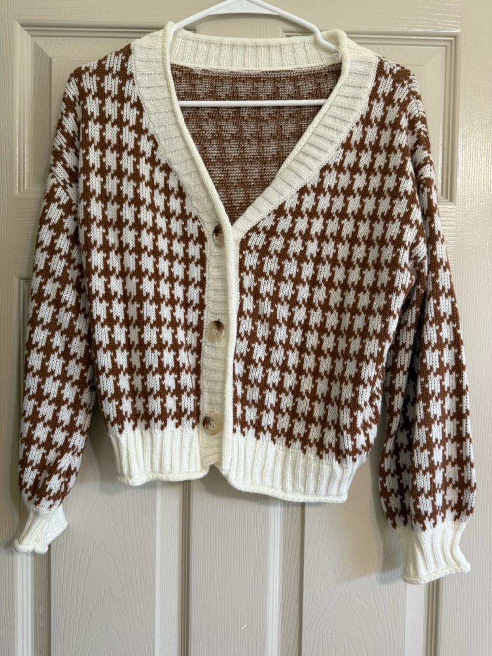 Brown + Cream Houndstooth Cardigan